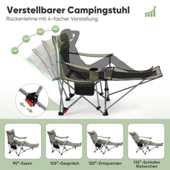 Sunula Klappbarer Campingstuhl, Liegestuhl 2-in-1, Belastbar bis 100 kg, Abnehmbare Fußablage, Getränkehalter, Tragetasche, Leicht, Verstellbare Rückenlehne, Für Angeln, Strand, Camping, Garten, Outdoor Sekey