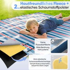 Sekey Picknickdecke – Wasserdicht & sandfest, faltbare Strandmatte mit PEVA-Unterseite, gepolstert & tragbar für Camping, Strand & Wiese – Blau-Weiß-Rote Streifen Sekey