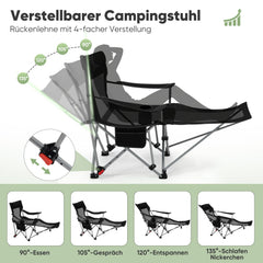 Sunula Klappbarer Campingstuhl, Liegestuhl 2-in-1, Belastbar bis 100 kg, Abnehmbare Fußablage, Getränkehalter, Tragetasche, Leicht, Verstellbare Rückenlehne, Für Angeln, Strand, Camping, Garten, Outdoor Sekey
