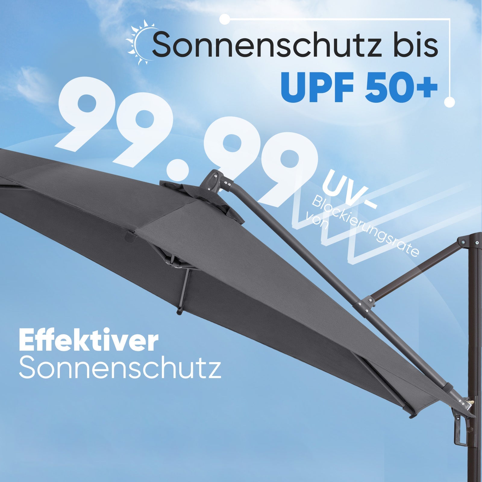 Sekey Ampelschirm 300 cm Aluminium Sonnenschirm mit 360° Drehung, Neigefunktion, UV50+ Schutz Sekey