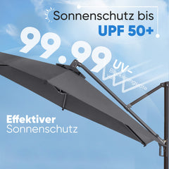 Sekey Ampelschirm 300 cm Aluminium Sonnenschirm mit 360° Drehung, Neigefunktion, UV50+ Schutz Sekey