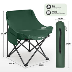 Sunula Campingstuhl Faltbar Ultraleicht, 1/2 Stück, Tragbar mit Tragetasche und Seitentaschen, 100 kg Belastbar, Rutschfeste Füße, Mondstuhl Design, Für Camping, Angeln, Picknick, Garten, Strand, 600D Oxford-Stoff