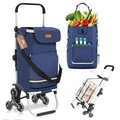 Sekey XXL Einkaufstrolley Treppensteiger 3-Rad Faltbarer Aluminium 3-in-1 Einkaufswagen mit Höhenverstellbarem Griff, Kühlfach & Getränkefach Ideal für Camping & Einkäufe