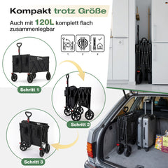 Sekey Bollerwagen Faltbar 120L – bis 100kg belastbar, Geländetauglicher Handwagen mit Bremse & verstellbarer Zugstange (83–103 cm), klappbar & kompakt für Camping, Einkauf & Transport, 4029 Pro, 4030