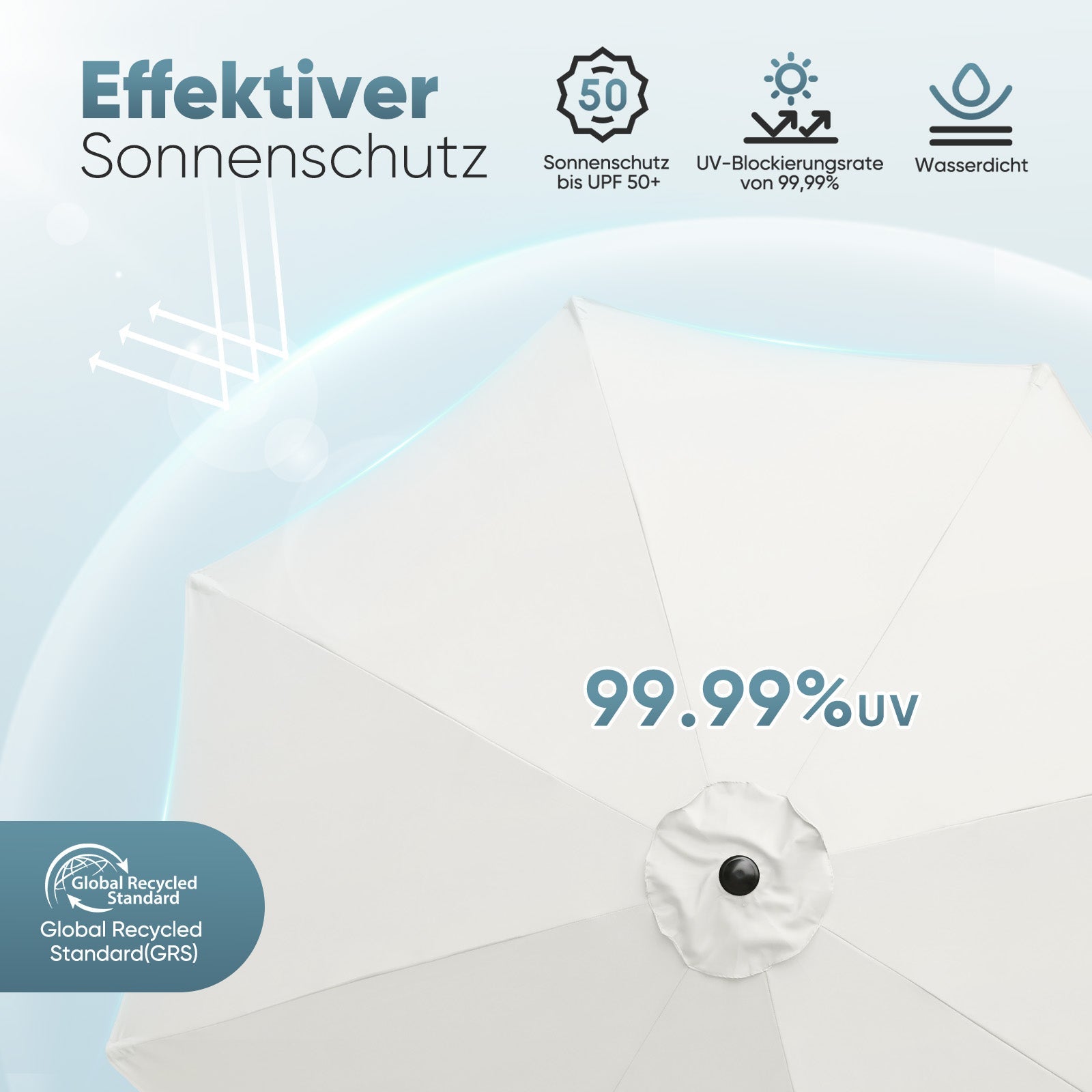 Sekey Sonnenschirm 300 cm Alu Gartenschirm Rund, Marktschirm Knickbar, mit Kurbel Sekey