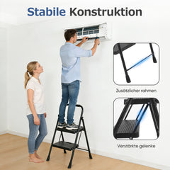 Sekey Klappbare Trittleiter 2/3/4 Stufen – Stahlrahmen, rutschfeste Trittflächen, TÜV & SGS geprüft, bis 150 kg belastbar, Schwarz