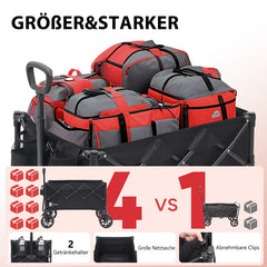 Sunula Faltbarer Bollerwagen 3026 mit Allwetterrädern, 300 L Volumen, 149 kg Tragkraft – Robuster Transportwagen für Strand, Camping, Garten & Einkauf SEKEYMALL