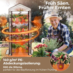 Sekey Mini-Gewächshaus für Tomaten mit 4 Ebenen Kompaktes Foliengewächshaus für Balkon & Garten, Stabil & Platzsparend (160×70×50 cm) Sekey
