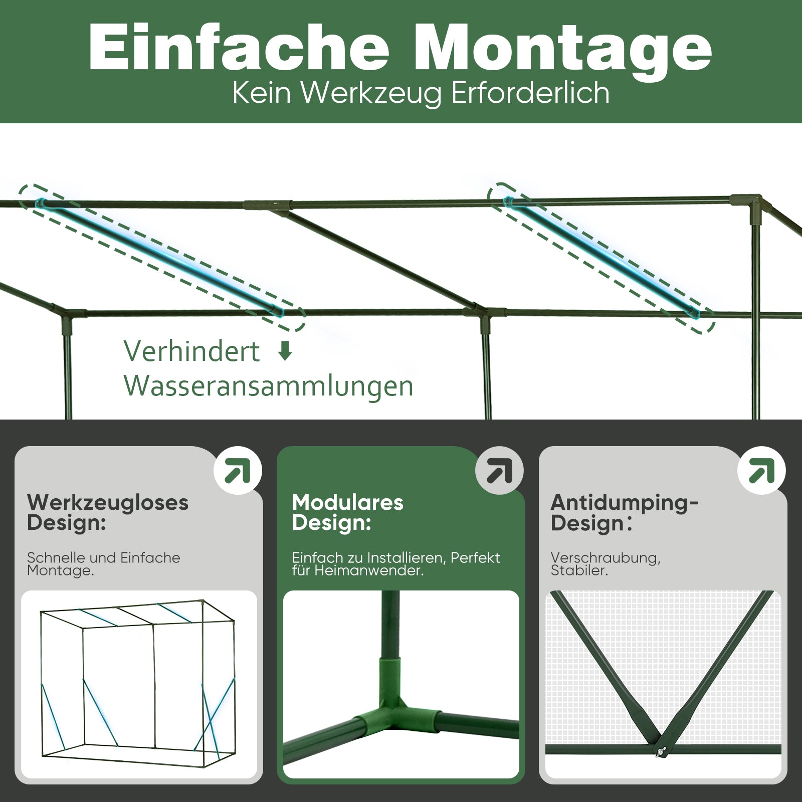 Sekey Tomatengewächshaus 200 x 170 x 77 cm Begehbares Folien-Gewächshaus für Balkon & Garten, stabil, winterfest & UV-beständig, Grün Sekey