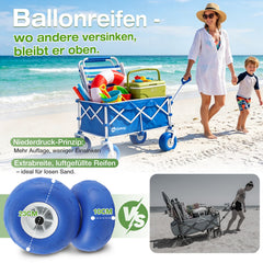 Sekey Bollerwagen faltbar mit Luftreifen 23×10 cm – Strand Bollerwagen klappbar bis 200 kg, 200L Transportwagen für Strand, Camping & Familie, 4032