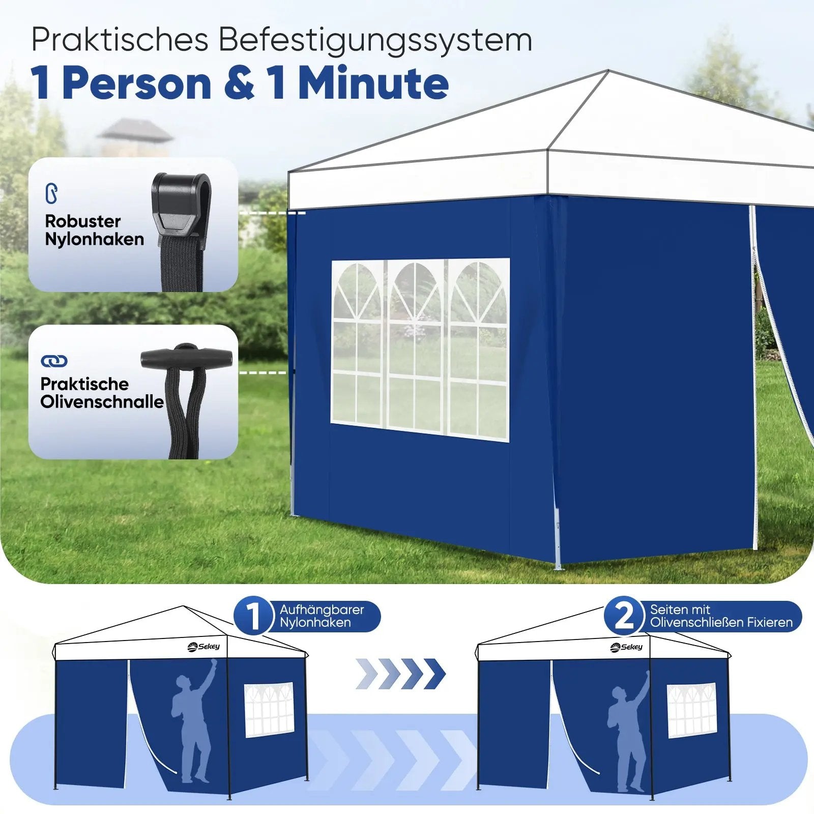 Sekey 3×3m Seitenwand für Pavillon, 2er Set, mit Reißverschlussv und Fenster Sekey