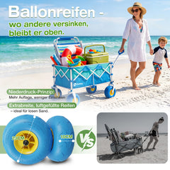 Sekey Bollerwagen faltbar mit Luftreifen 23×10 cm – Strand Bollerwagen klappbar bis 200 kg, 200L Transportwagen für Strand, Camping & Familie, 4032
