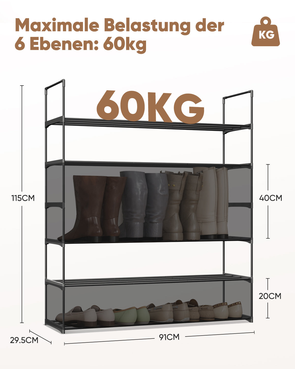 Sekey 6-stöckiges Schuhregal aus Metall – Großes Fassungsvermögen & platzsparende Aufbewahrung für alle Schuharten SEKEYMALL