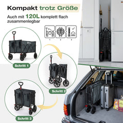 Sekey Bollerwagen Faltbar 120L – bis 100kg belastbar, Geländetauglicher Handwagen mit Bremse & verstellbarer Zugstange (83–103 cm), klappbar & kompakt für Camping, Einkauf & Transport, 4029 Pro, 4030