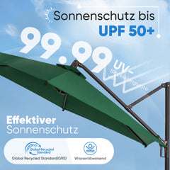 Sekey Ampelschirm 300 cm Aluminium Sonnenschirm mit 360° Drehung, Neigefunktion, UV50+ Schutz Sekey
