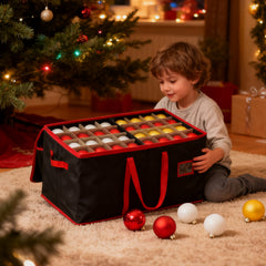 Salcar Schwarze Aufbewahrungsbox für 128 Weihnachtskugeln Faltbare Christbaumkugel-Box 64,8×32,3×34,2 cm mit 128 Fächern, Tragegriffen & Doppelreißverschluss