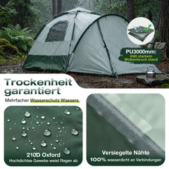 Sekey 2-Personen Campingzelt mit Hydraulik Pop-up System – Wurfzelt wasserdicht PU3000+, UV50+ Schutz, 2-in-1 Kuppelzelt mit Vorzelt & Markise für Outdoor & Familie