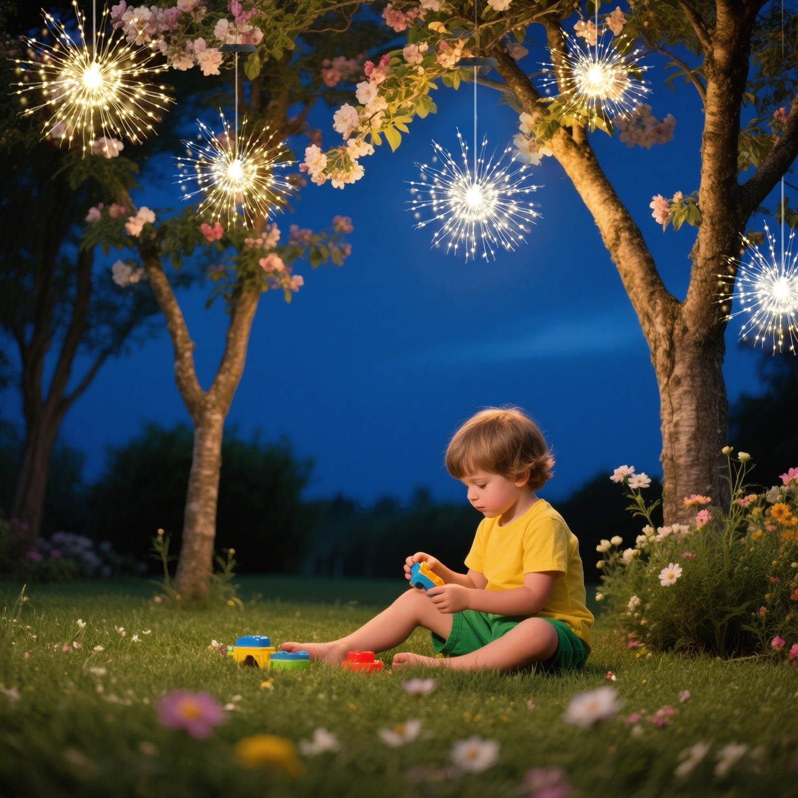 Salcar Solar LED Feuerwerkslichter warmweiß – 90 LEDs, IP44 wasserdicht, mit Haken, Automatik & Blinkmodus, 50 cm Deko für Garten, Balkon & Weihnachten SEKEYMALL
