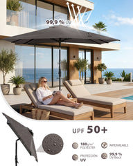 Sekey Sonnenschirm Rechteck 210x140 cm mit Kurbel & Auto-Neigung – stabiler Balkon Sonnenschirm 38 mm Stahlrohr, UV-Schutz Marktschirm für Garten & Terrasse