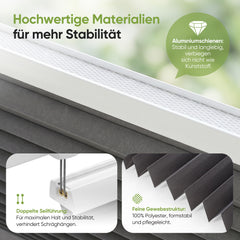 Salcar Plissee ohne Bohren Klemmfix Anthrazit – stufenlos verstellbares Faltrollo, blickdicht & lichtdurchlässig, Sichtschutz für Fenster & Türen mit Alu-Schienen