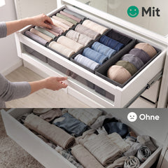 Sekey Schubladen-Organizer 4er Set 22 × 51 × 11 cm – Faltbare Kleiderschrank Organizer aus Vliesstoff mit stabiler Bodenplatte, Aufbewahrungsbox für Kleidung, Unterwäsche, T-Shirts & Accessoires