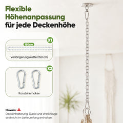 Sekey Hängesessel 360° drehbar aus Recycling-Baumwolle – Boho Hängestuhl mit Sitzkissen, Metallkette & Karabinern, Hängesitz für Wohnzimmer, Balkon, Terrasse & Schlafzimmer