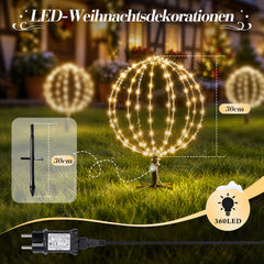 Salcar LED Kugelleuchten Garten Außen 30 cm – 3er Set Metall Leuchtkugeln mit Timer und 8 Lichtmodi