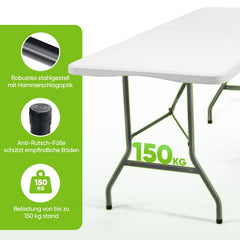 Sekey Klapptisch 152x70x74 cm – Robuster Buffettisch aus Kunststoff, tragbar mit Griff, wetterfest & faltbar – Campingtisch, Partytisch, Gartentisch für 4 Personen Sekey