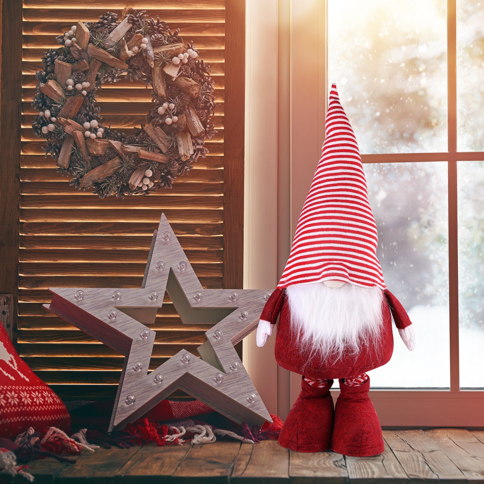 Salcar Weihnachtsdeko Wichtel XL – Großer Deko-Gnom aus Filz, höhenverstellbar von 60–92 cm, Teleskopbeine, perfektes Geschenk zu Weihnachten & Thanksgiving – Rot Salcar