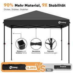 Sekey Premium Pop-Up Pavillon 3×3 m – Wasserdicht & Stabil, Faltpavillon mit Seitenwänden, Höhenverstellbar 250–270 cm