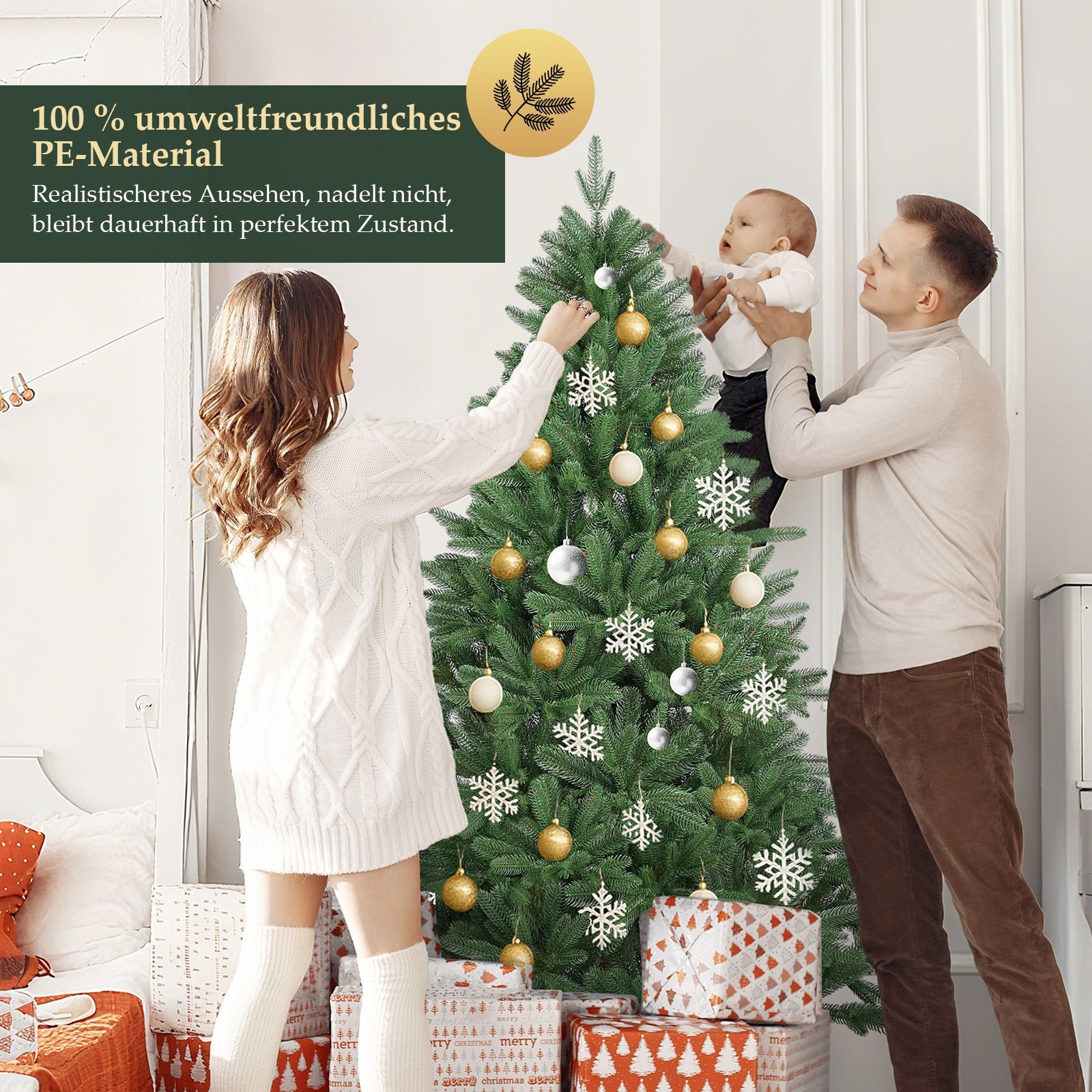 Salcar Premium Künstlicher Weihnachtsbaum 150cm/180cm/210cm – Nordmanntanne aus 100 % PE, naturgrün, form- & farbstabil, geruchlos, nadelfrei Salcar