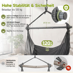 Sekey Hängesessel mit 2 Kissen & Seitentasche – Boho Hängestuhl für Balkon, Garten & Indoor – Anthrazit