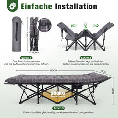Sekey Feldbett Klappbar mit Matratze 190 × 71 cm – Campingbett bis 200 kg, Faltbett mit 7 cm Matratze, Tragbares Gästebett für Outdoor, Reisen & Zuhause