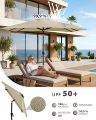 Sunula Sonnenschirm Rechteckig mit Kurbelsystem – stabiler 38 mm Stahlrohr Gartenschirm mit Neigefunktion, UV-Schutz Marktschirm für Balkon, Terrasse & Garten