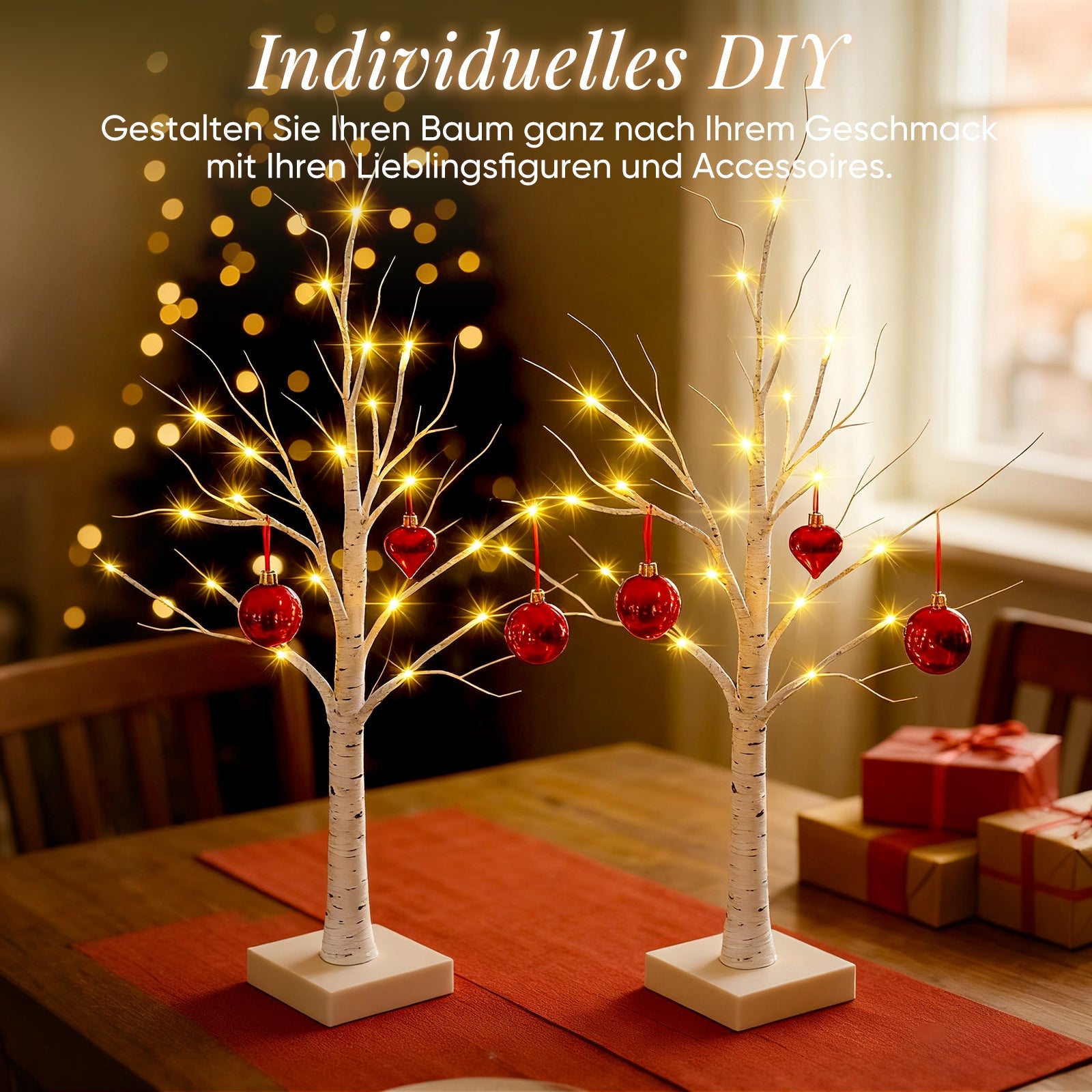 Salcar LED Lichterbaum 60 cm, Birke mit 24 warmweißen LEDs, USB/Batteriebetrieben, Weihnachts- und Partydeko für Zuhause, Geburtstag, Hochzeit, Innendekoration Salcar