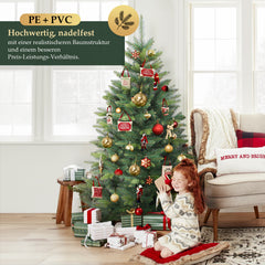 Salcar Künstlicher Weihnachtsbaum mit Holzständer, Premium PE+PVC Tannenbaum, Realistische & Dichte Optik, Einfacher Aufbau für Innenräume