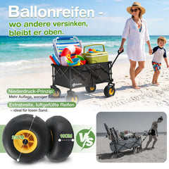 Sekey Bollerwagen faltbar mit Luftreifen 23×10 cm – Strand Bollerwagen klappbar bis 200 kg, 200L Transportwagen für Strand, Camping & Familie, 4032