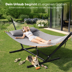 Sekey Hängemattengestell mit Doppelhängematte – Hängematte mit Gestell für 2 Personen, mit Kissen, bis 200 kg belastbar, für Garten, Balkon & Outdoor