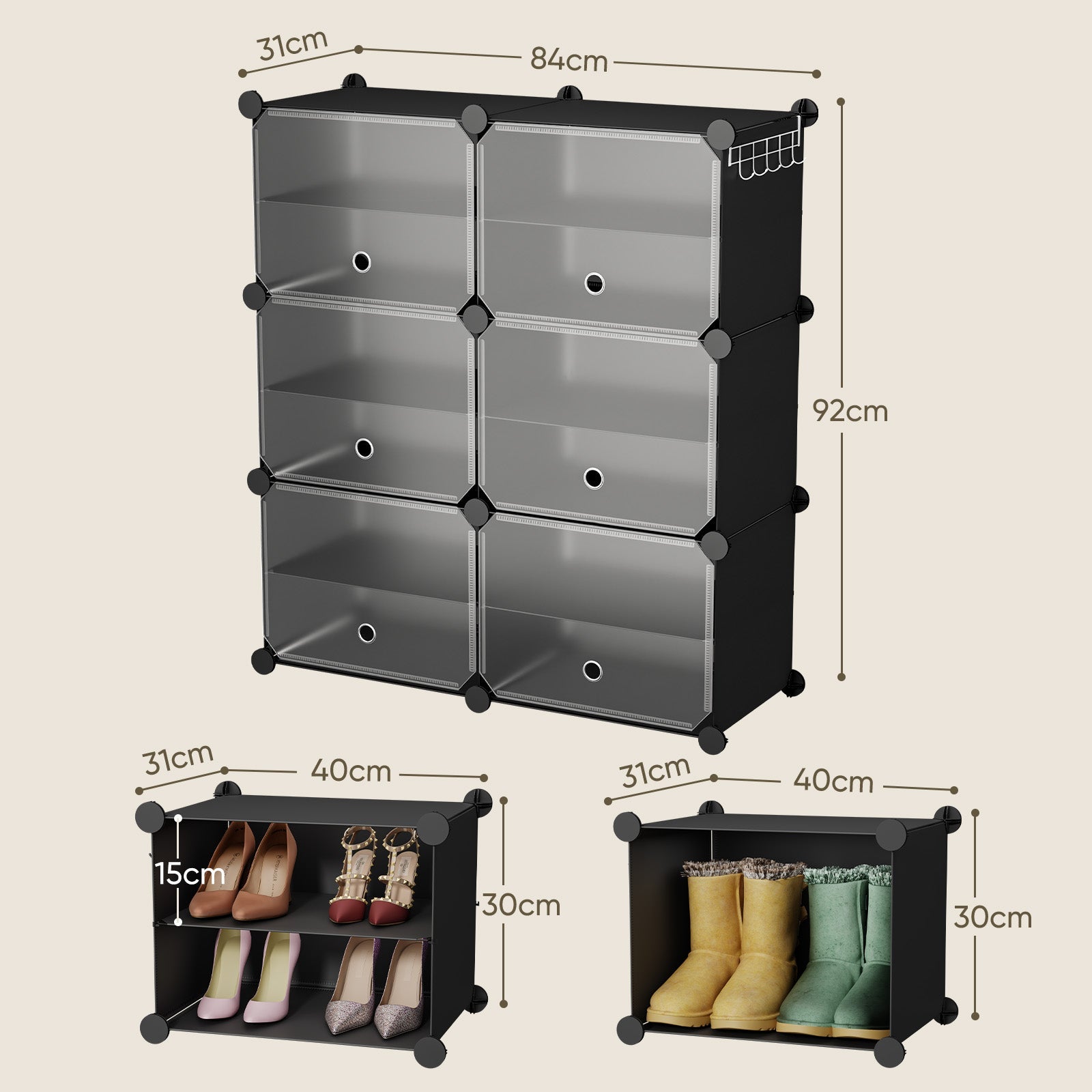 Sekey Schuhschrank Schwarz – Modulares Stecksystem, stabil & platzsparend, ideal für Flur & Kleiderschrank Sekey
