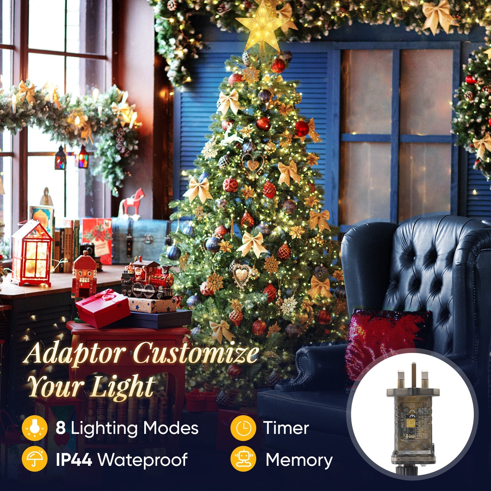 Salcar 3m LED Weihnachtsbaum-Lichterkette mit 10 Girlanden, Sternspitze & 360 LEDs – 8 Modi, Warmweiß, Sicher & Energiesparend Salcar