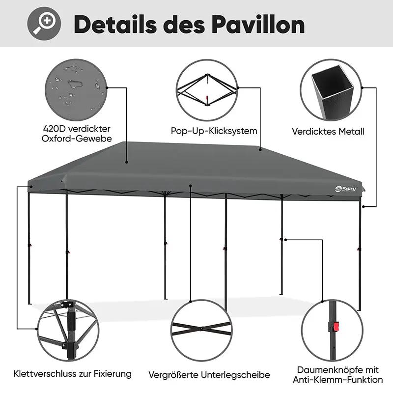 Sekey 300 x 600 cm Faltpavillon mit 6 Sandsack Sekey