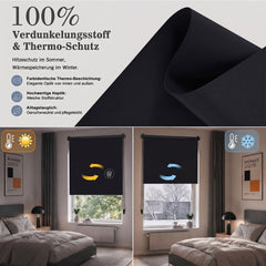Salcar Thermorollo ohne Bohren Klemmfix – Verdunkelungsrollo für Fenster & Tür, Seitenzugrollo mit Thermobeschichtung, Sonnenschutz & Hitzeschutz, Sichtschutzrollo Schwarz