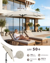 Sunula Sonnenschirm Rechteckig mit Kurbelsystem – stabiler 38 mm Stahlrohr Gartenschirm mit Neigefunktion, UV-Schutz Marktschirm für Balkon, Terrasse & Garten