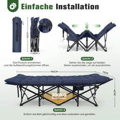 Sekey Feldbett Klappbar 190 × 71 × 35 cm – Campingbett mit 7 cm Matratze, Campingliege & Angelliege bis 200 kg, Faltbares Gästebett aus 1200D Oxford-Gewebe für Camping, Garten & Outdoor, Dunkelblau
