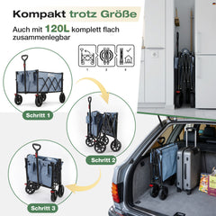 Sekey Bollerwagen Faltbar 120L – bis 100kg belastbar, Geländetauglicher Handwagen mit Bremse & verstellbarer Zugstange (83–103 cm), klappbar & kompakt für Camping, Einkauf & Transport, 4029 Pro, 4030