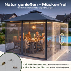 Sekey Pavillon 3x3m Wasserdicht Stabil Winterfest mit 4 Moskitonetzen – Gartenpavillon mit UV-Schutz 50+, Metallrahmen, Partyzelt für Garten, Terrasse, Hof, Events & Camping
