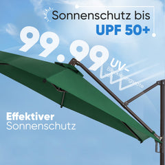 Sekey Ampelschirm 300 cm Aluminium Sonnenschirm mit 360° Drehung, Neigefunktion, UV50+ Schutz Sekey