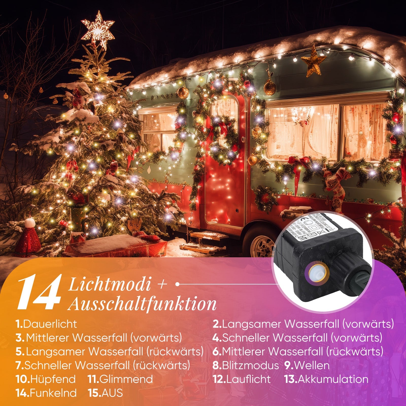 Salcar LED Lichterkette Außen, Warmweiß & Kaltweiß, 14 Modi, Timer & Memory, IP44 Wasserdicht, Weihnachtsbeleuchtung für Garten, Balkon, Party, Hochzeit Salcar