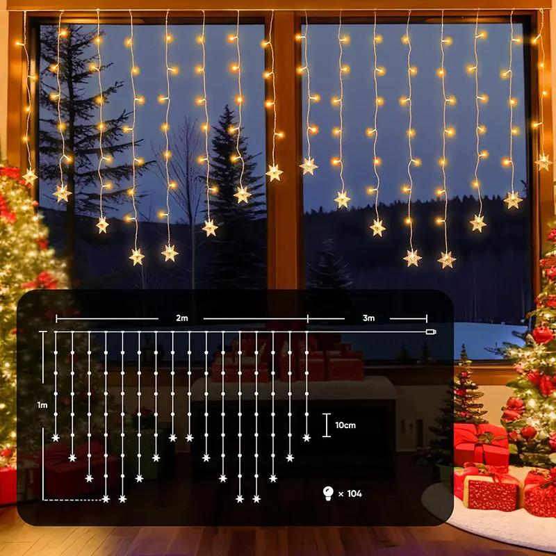 Salcar 2 x 1 m LED Schneeflocke Lichtervorhang, 16 Strängen, 104 LEDs, 31V GS-zertifizierte Stromversorgung Sekey