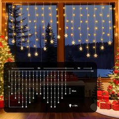 Salcar 2 x 1 m LED Schneeflocke Lichtervorhang, 16 Strängen, 104 LEDs, 31V GS-zertifizierte Stromversorgung Sekey